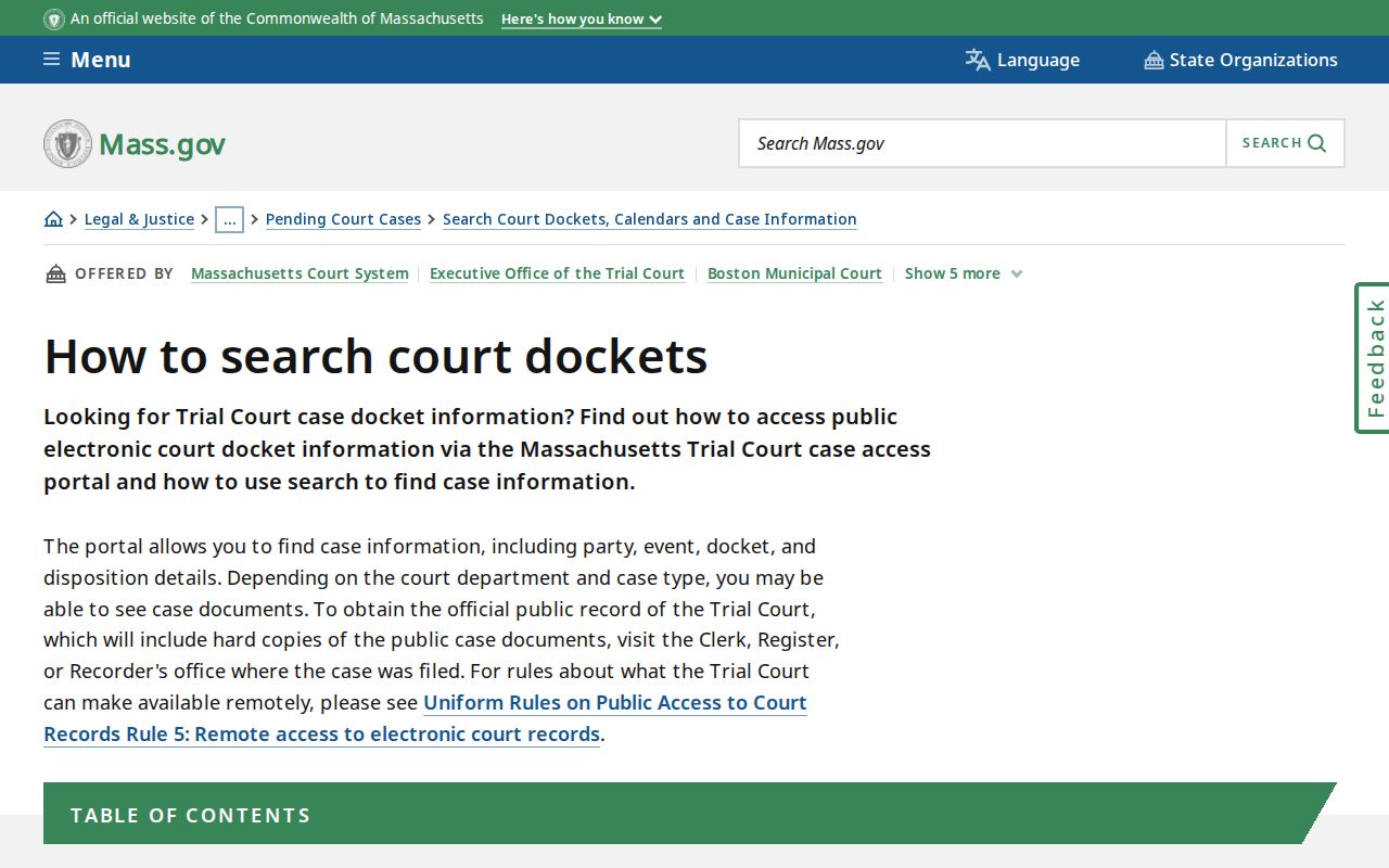 MassCourts guide for Middlesex County arrest dispositions