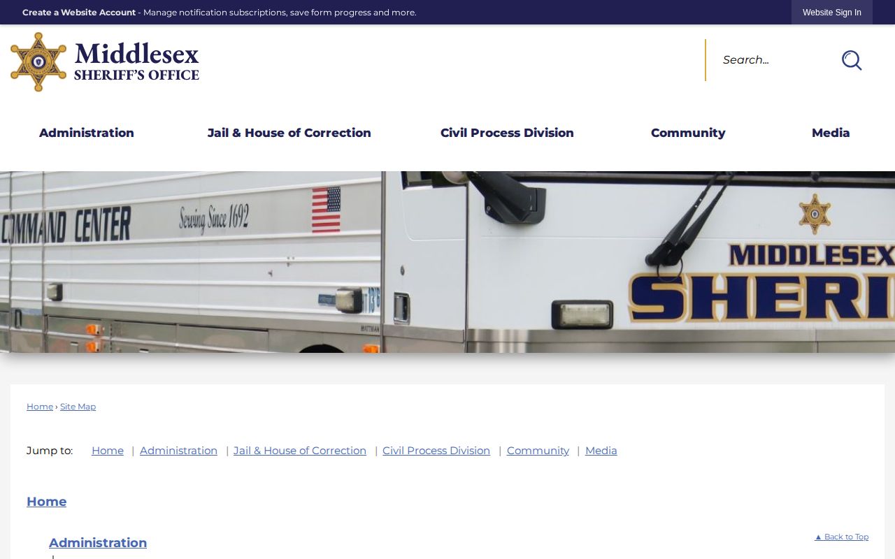 Middlesex County sheriff sitemap and roster-search absence
