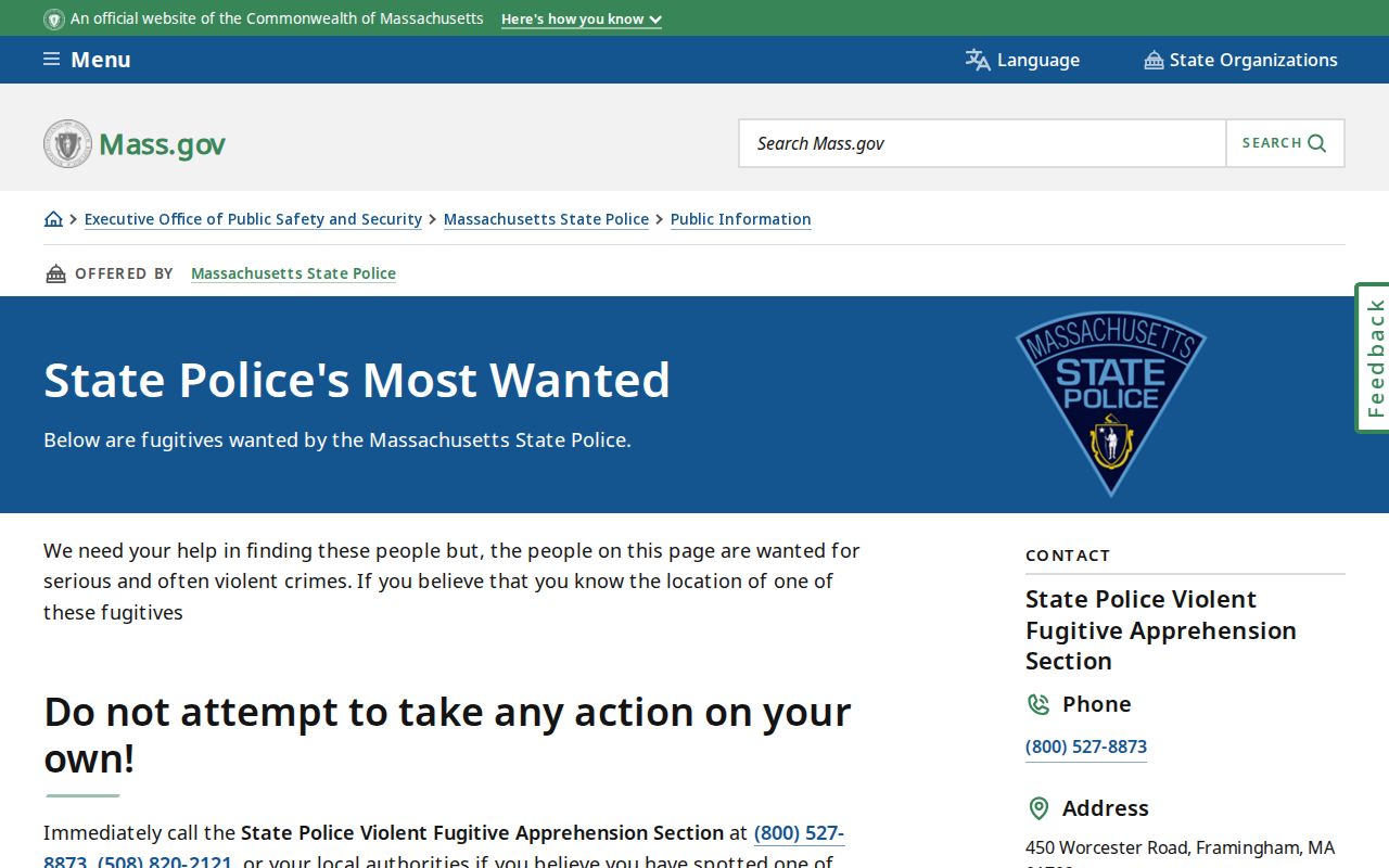 Massachusetts State Police wanted notices relevant to Middlesex County records