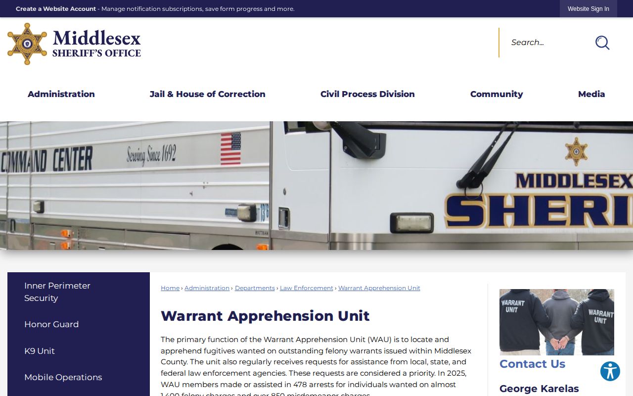 Middlesex County Sheriff's warrant apprehension record source